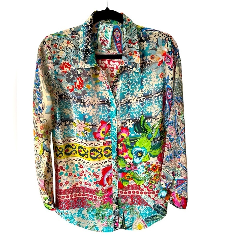 Johnny Was Colorful Floral Button-Up Shirt petite size XS